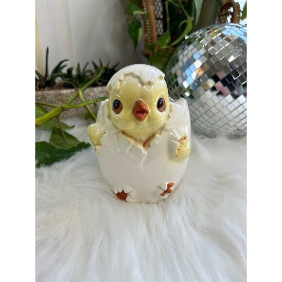 Vintage Easter cracked egg baby chicken planter yellow cute kitschy decor - Picture 1 of 7